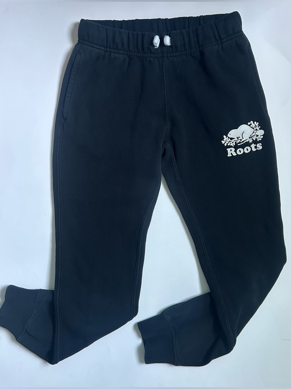 Roots Kids Black Slim Cuff Logo Sweatpants